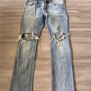 MNML Light Wash Distressed Slim Jeans